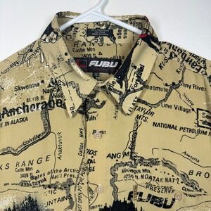 FUBU The Collection Mens XL Alaska Map Dog Sled Long Sleeve Shirt Y2K‎